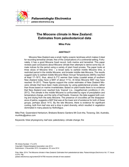 The Miocene Climate in New Zealand: Estimates from Paleobotanical Data