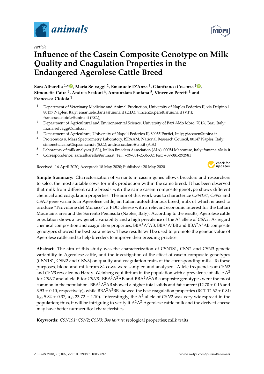 Influence of the Casein Composite Genotype on Milk Quality And