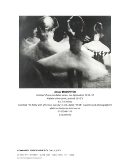 Untitled (From the Ballet Series, Les Sylphides), 1935-37 Gelatin Silver Print; Printed 1950’S 8 X 10 Inches Inscribed “To Patty with Affection