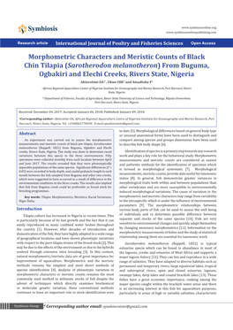 Morphometric Characters and Meristic Counts of Black Chin Tilapia