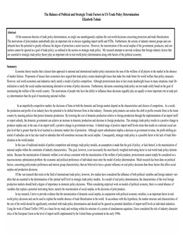 The Balance of Political and Strategic Trade Factors in US Trade Policy Determination Elizabeth Tolmie