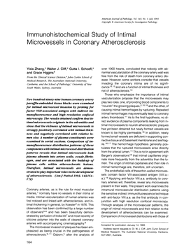 Immunohistochemical Study of Intimal Microvessels in Coronary Atherosclerosis