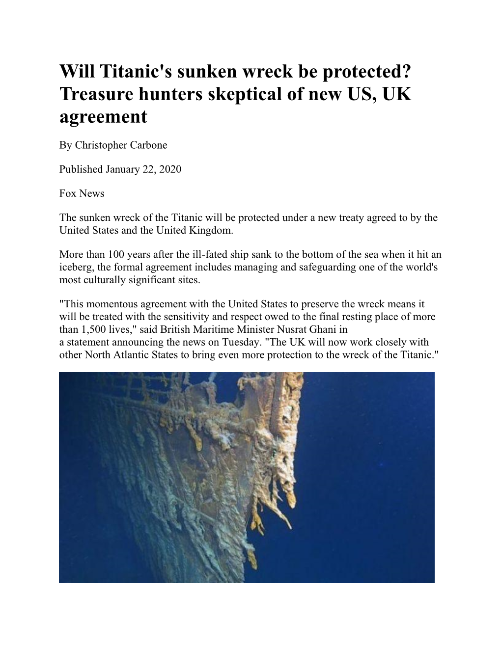 Will Titanic's Sunken Wreck Be Protected? Treasure Hunters Skeptical of New US, UK Agreement