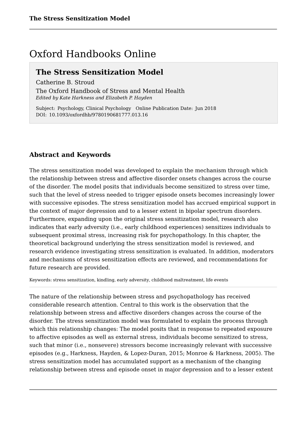 Stress Sensitization Model