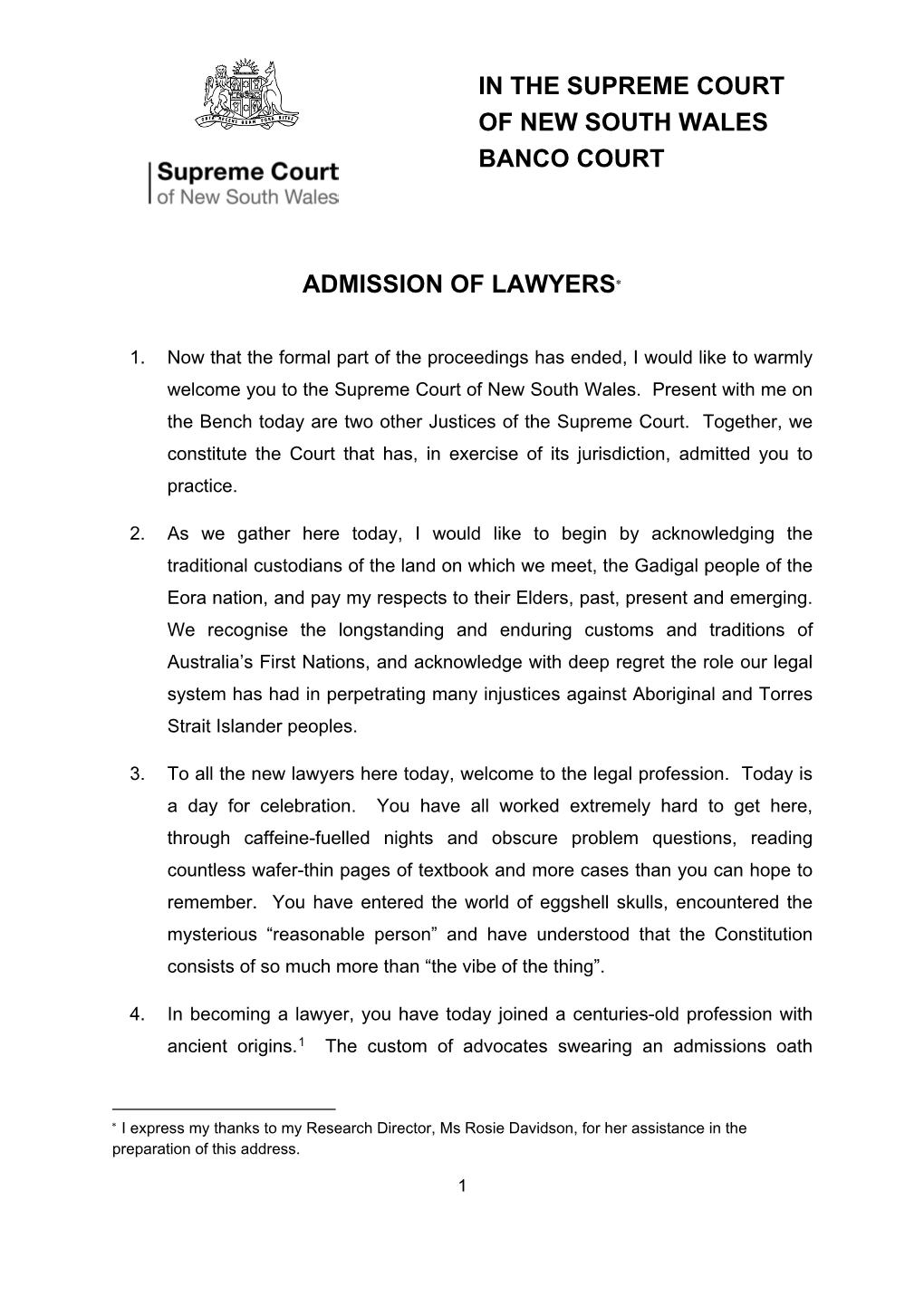 Admission of Lawyers∗