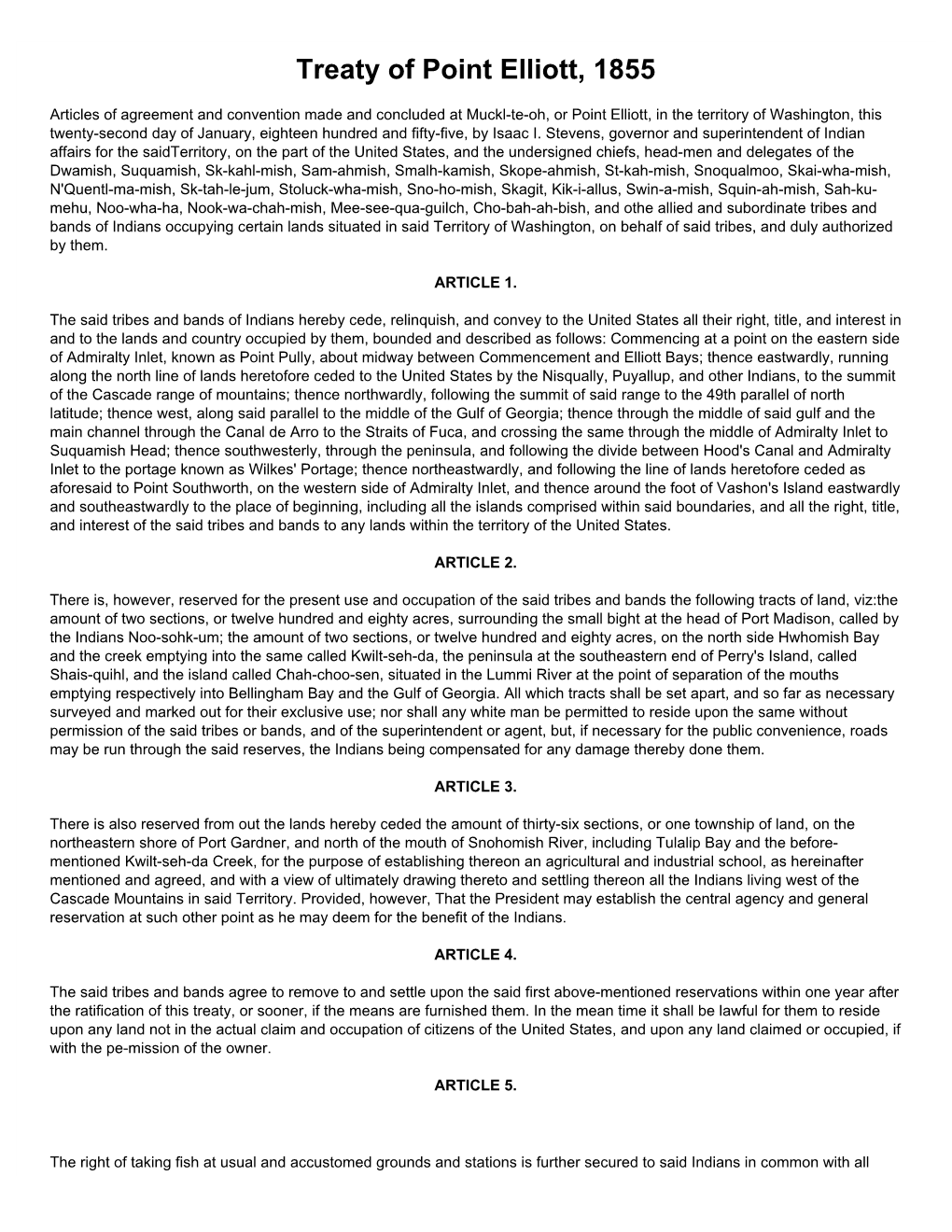 1855 Treaty of Point Elliott