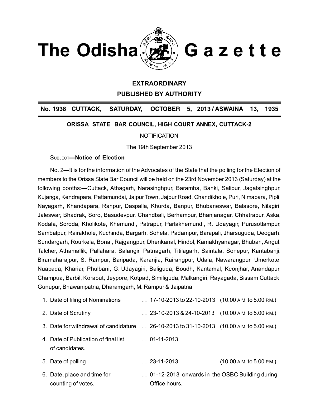 The Odisha G a Z E T T E