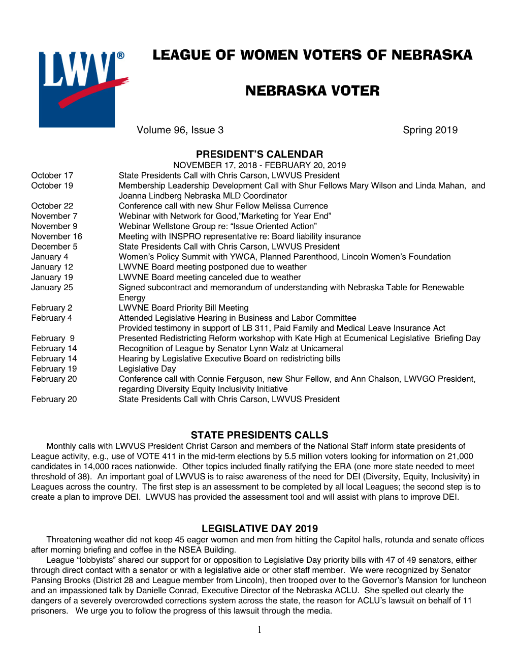 League of Women Voters of Nebraska Nebraska Voter