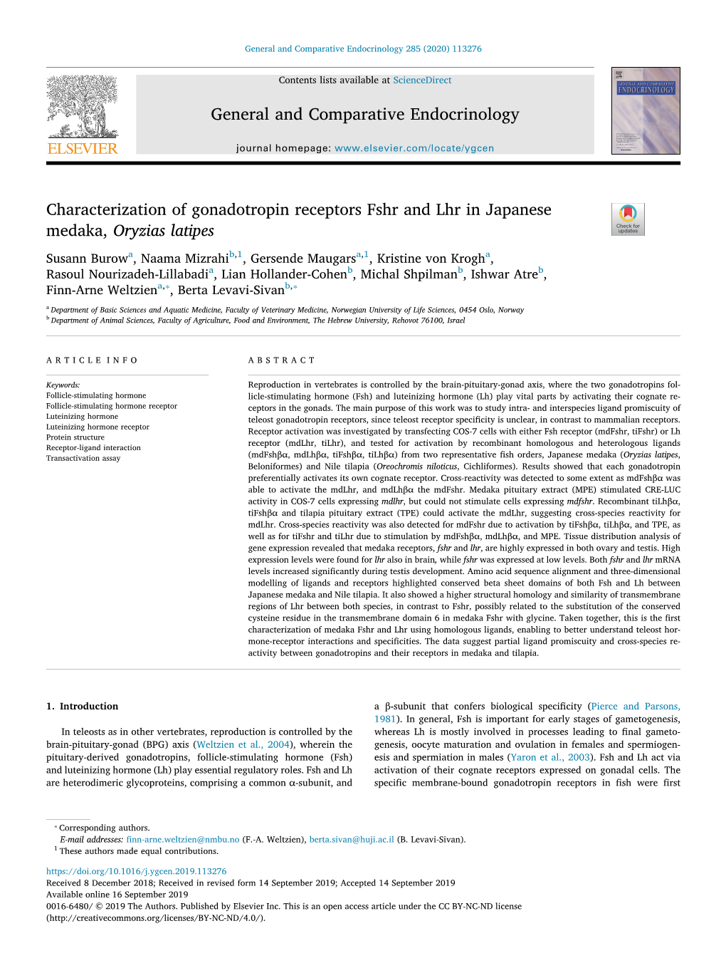 Characterization of Gonadotropin Receptors Fshr And