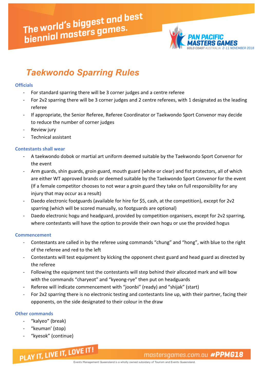 Taekwondo Sparring Rules