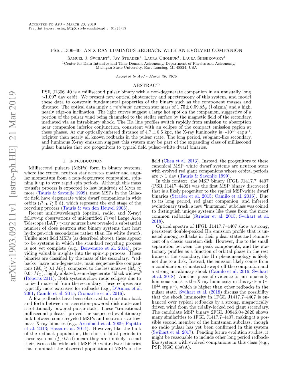 Arxiv:1903.09211V1 [Astro-Ph.HE] 21 Mar 2019