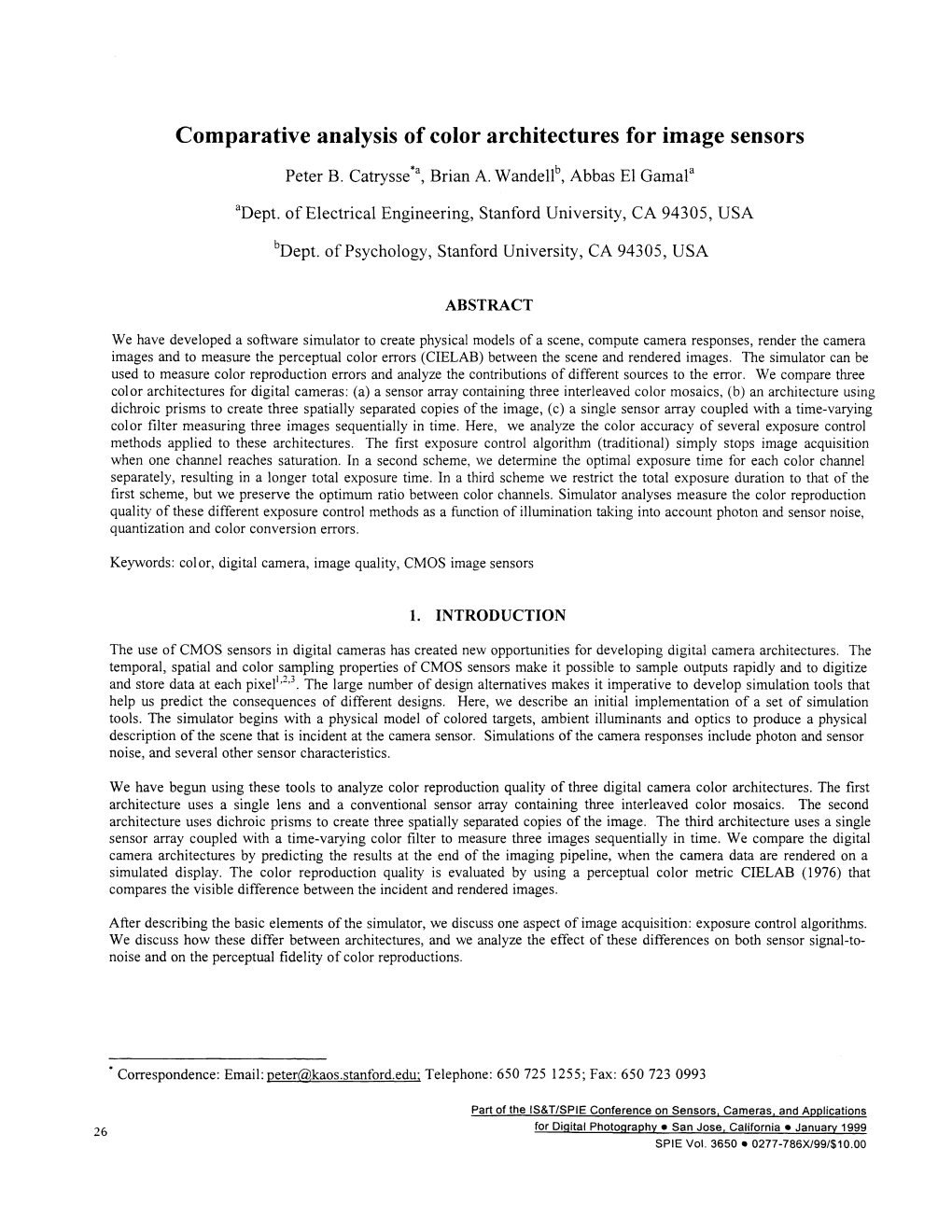 Comparative Analysis of Color Architectures for Image Sensors