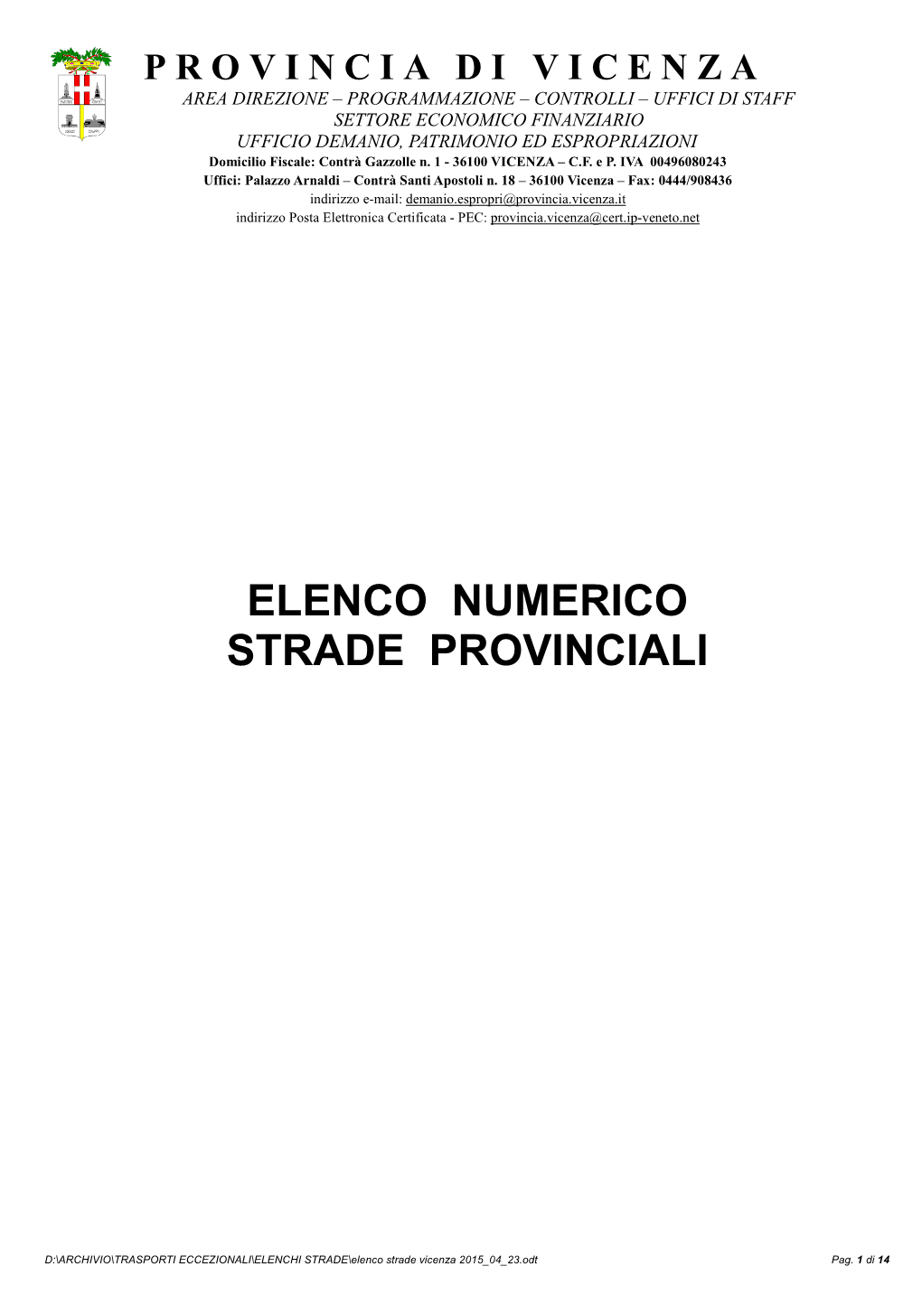 Elenco Strade Vicenza 2015 04 23.Pdf