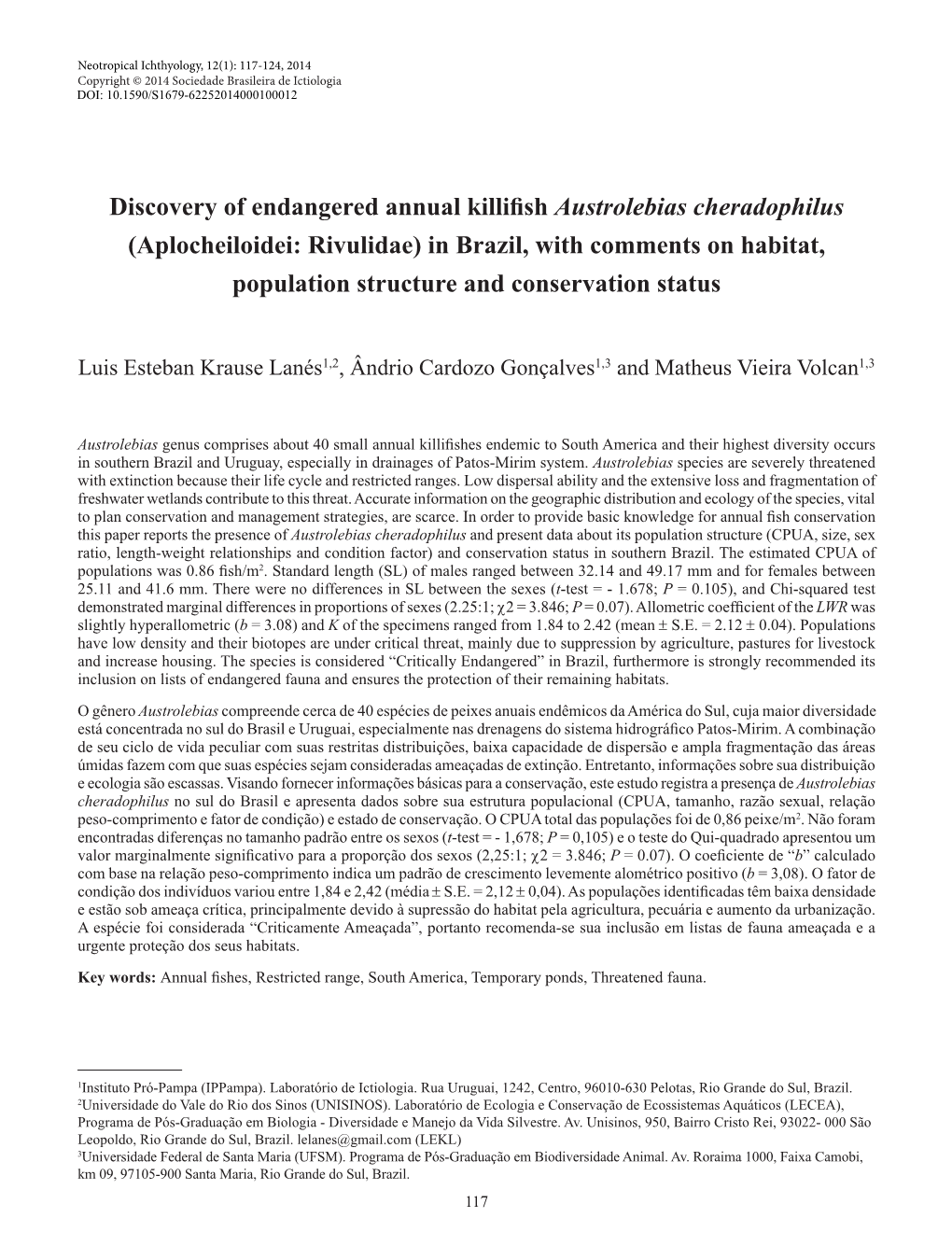 Discovery of Endangered Annual Killifish Austrolebias