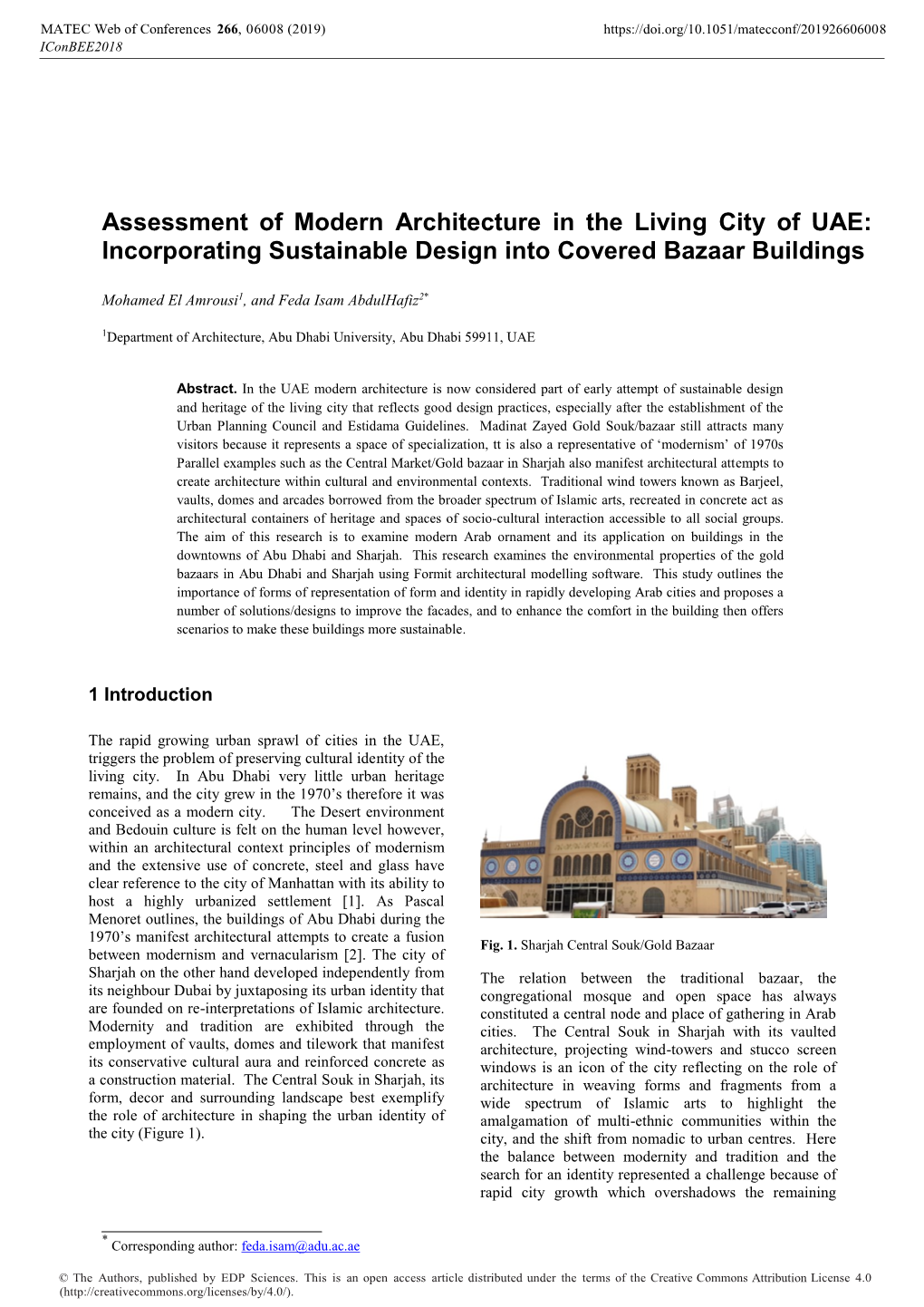 Assessment of Modern Architecture in the Living City of UAE: Incorporating Sustainable Design Into Covered Bazaar Buildings