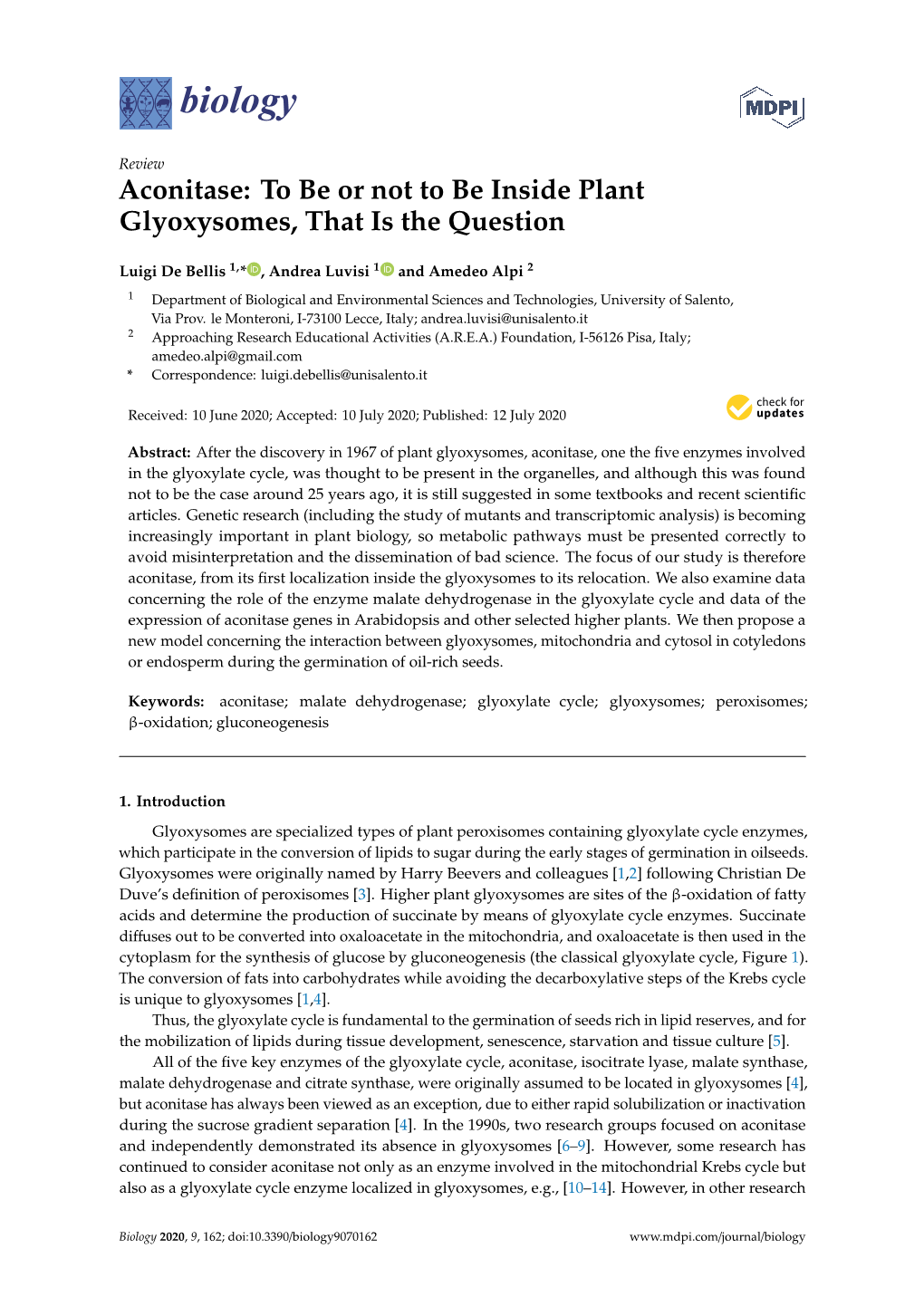 Aconitase: to Be Or Not to Be Inside Plant Glyoxysomes, That Is the Question