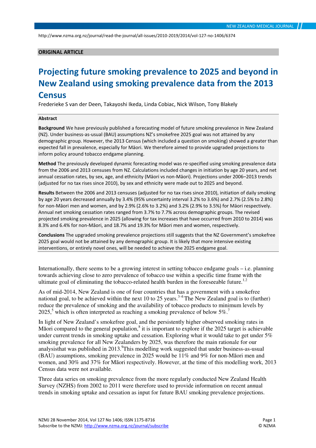 Projecting Future Smoking Prevalence to 2025 and Beyond in New