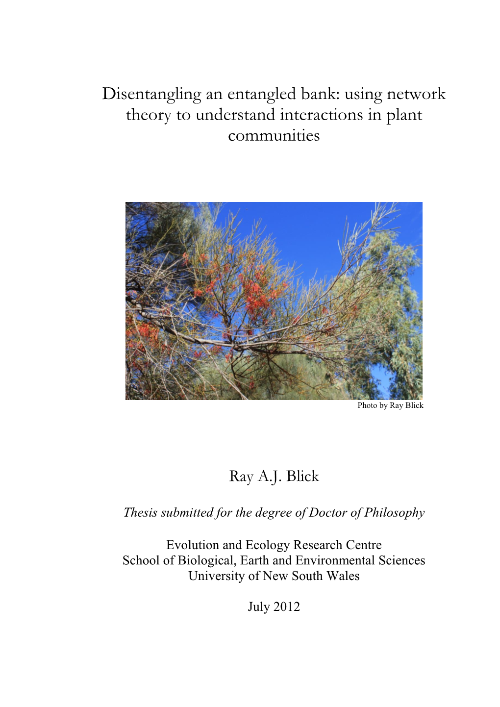 Disentangling an Entangled Bank: Using Network Theory to Understand Interactions in Plant Communities