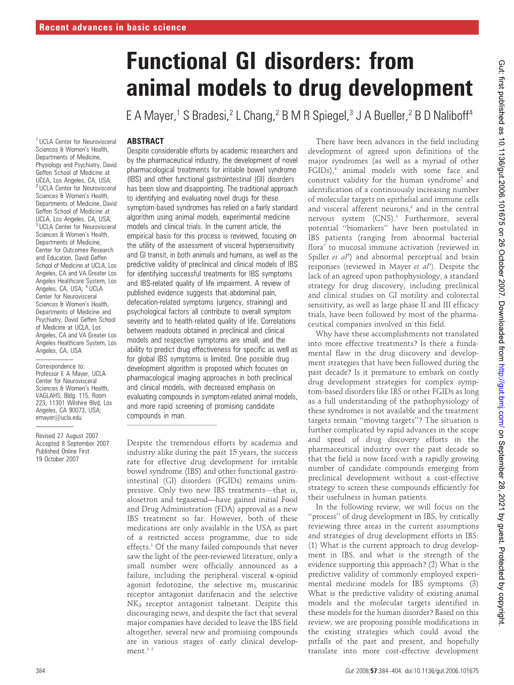 Functional GI Disorders: from Animal Models to Drug Development