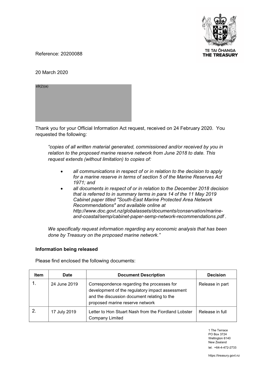 Official Information Act Response 20200088