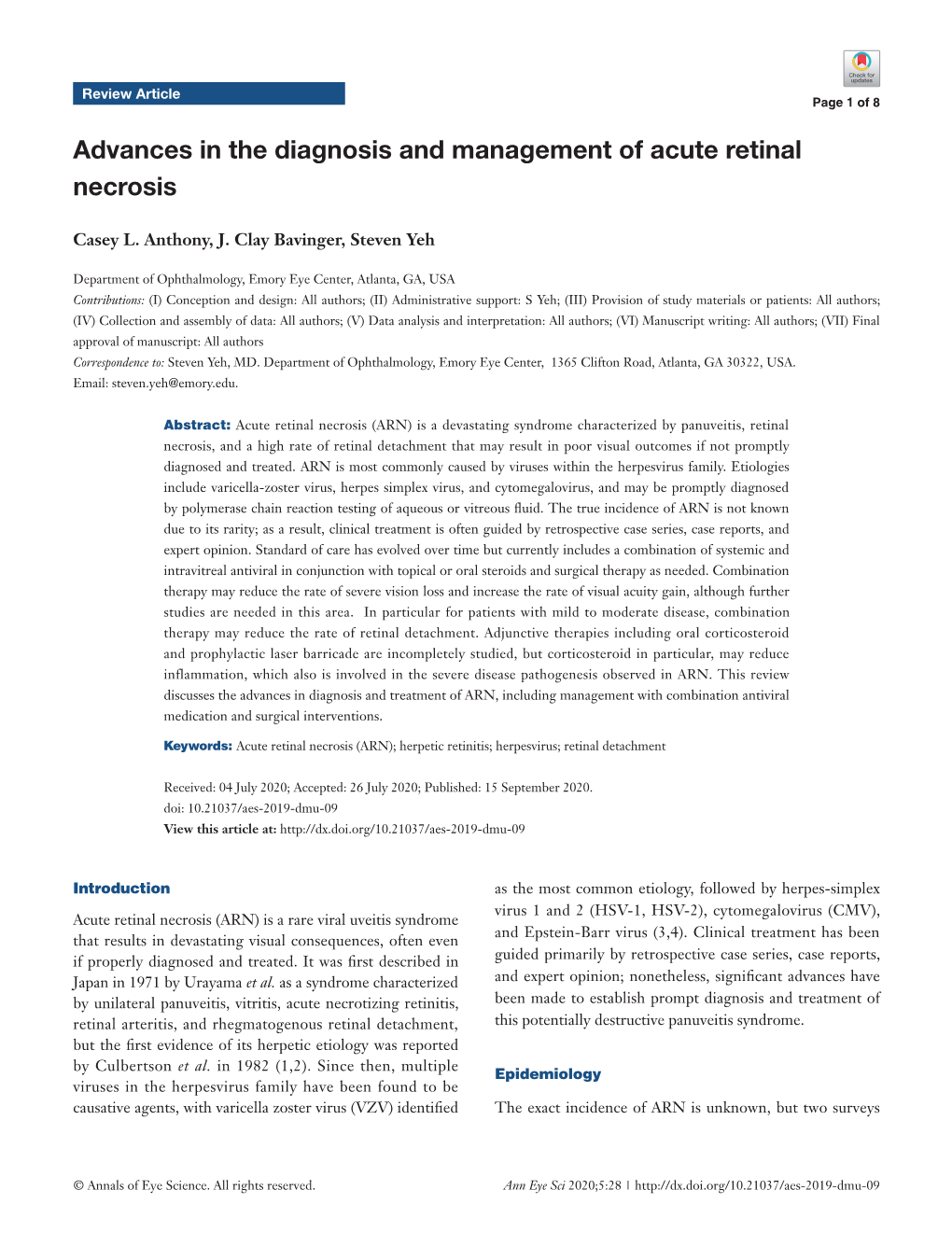 Advances in the Diagnosis and Management of Acute Retinal Necrosis