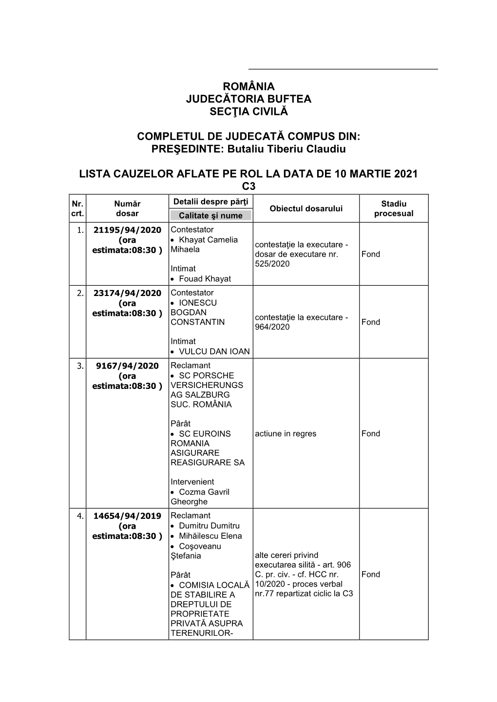 România Judecătoria Buftea Secţia Civilă