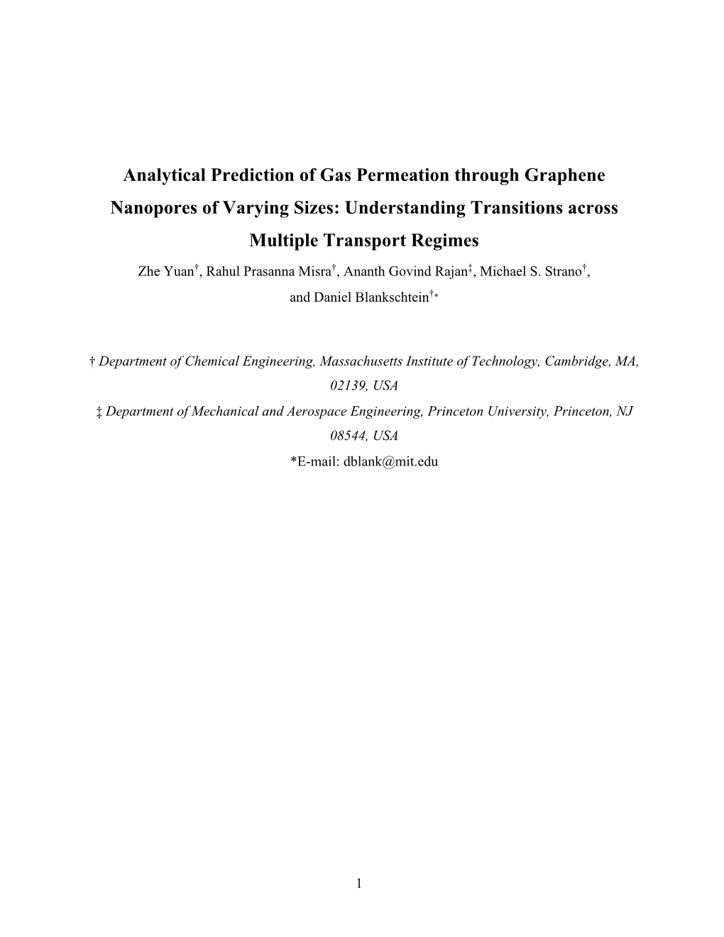 Analytical Prediction of Gas Permeation Through Graphene Nanopores of Varying Sizes: Understanding Transitions Across Multiple Transport Regimes