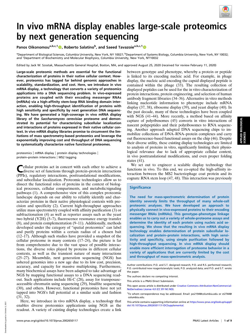 In Vivo Mrna Display Enables Large-Scale Proteomics by Next Generation Sequencing