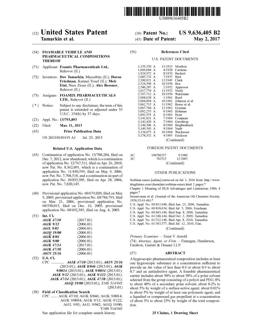 (12) United States Patent (10) Patent No.: US 9,636.405 B2 Tamarkin Et Al