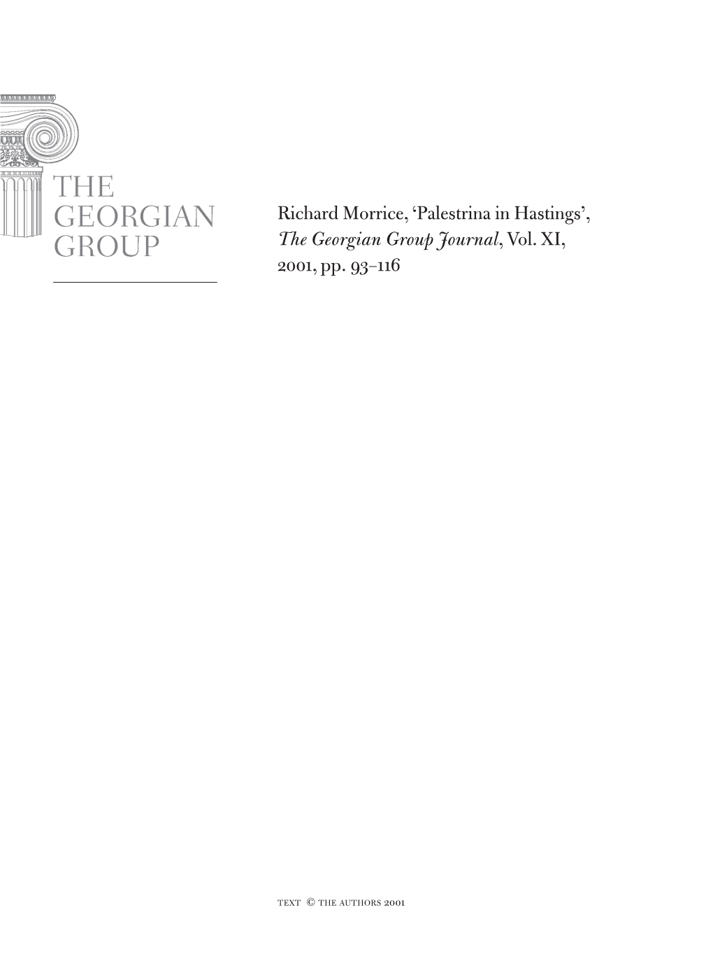 Palestrina in Hastings’, the Georgian Group Journal, Vol