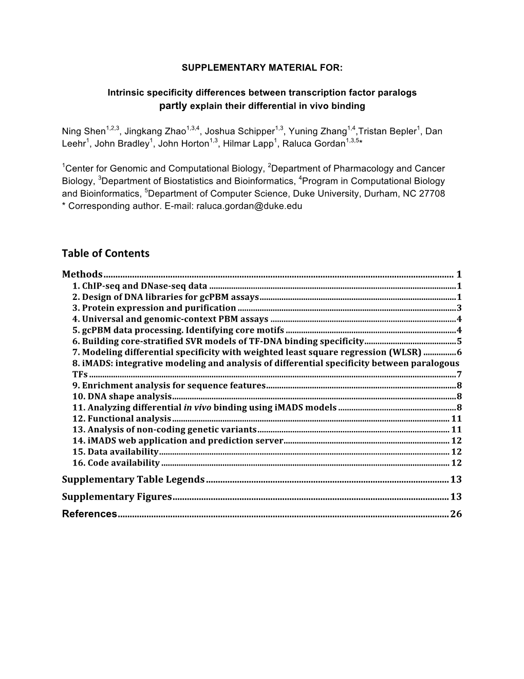 Table of Contents Methods