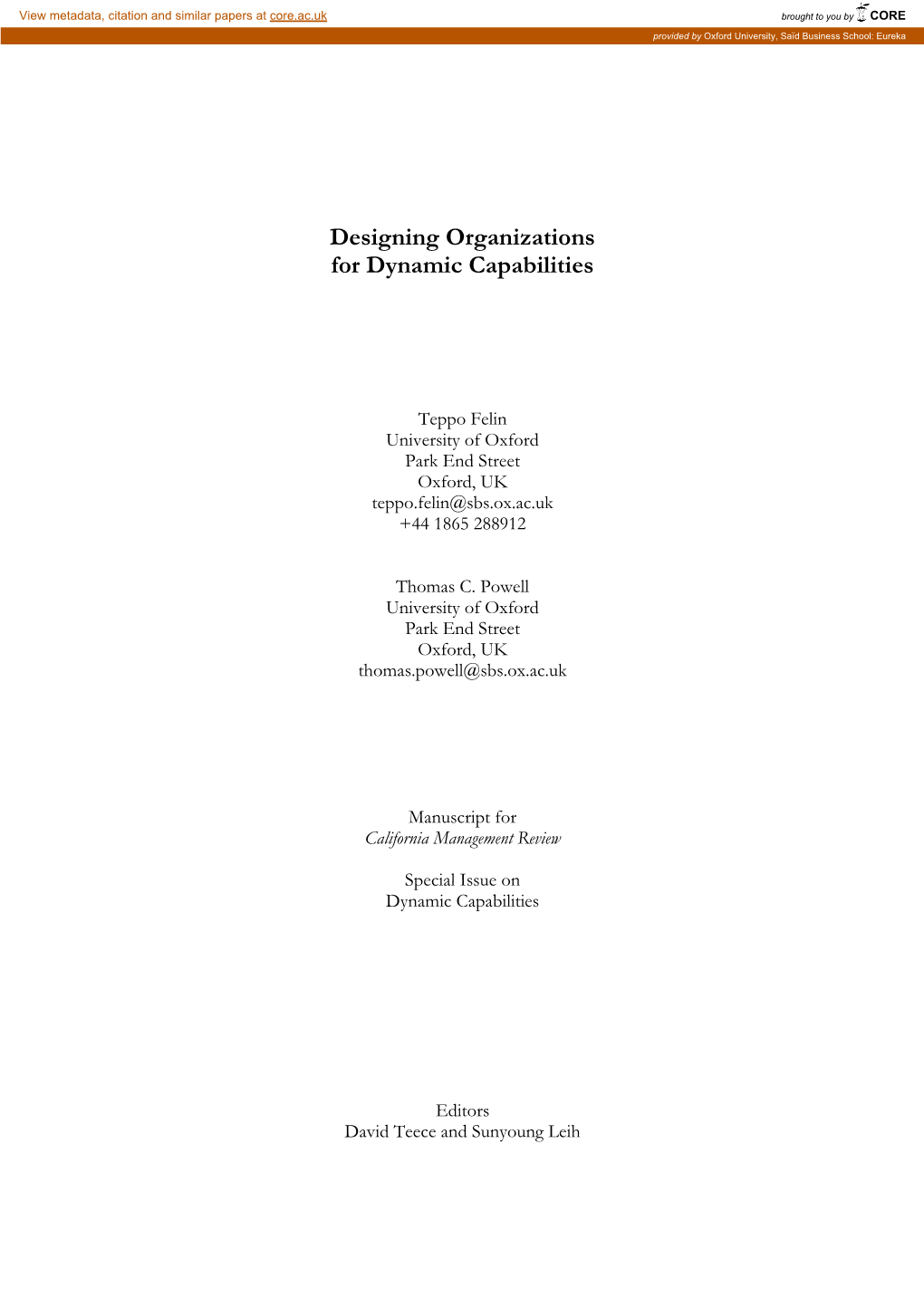 Designing Organizations for Dynamic Capabilities