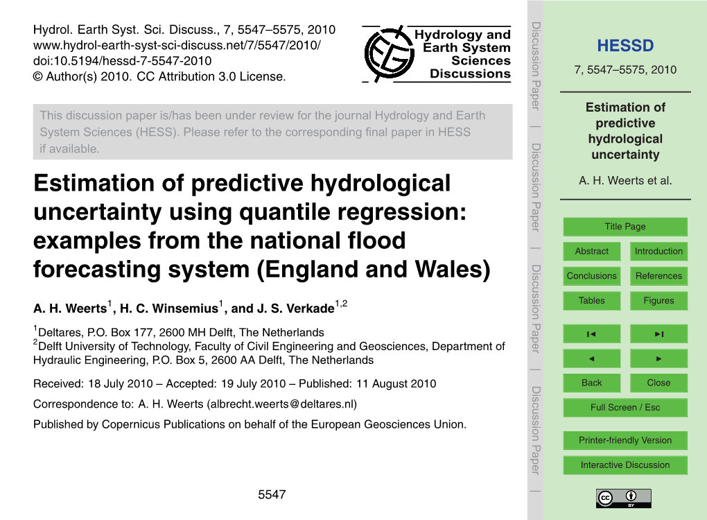 Estimation of Predictive Hydrological Uncertainty Using Quantile