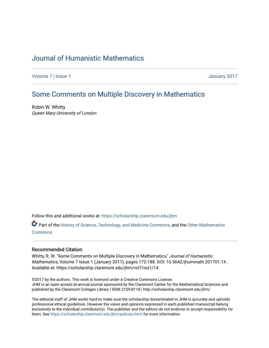 Some Comments on Multiple Discovery in Mathematics