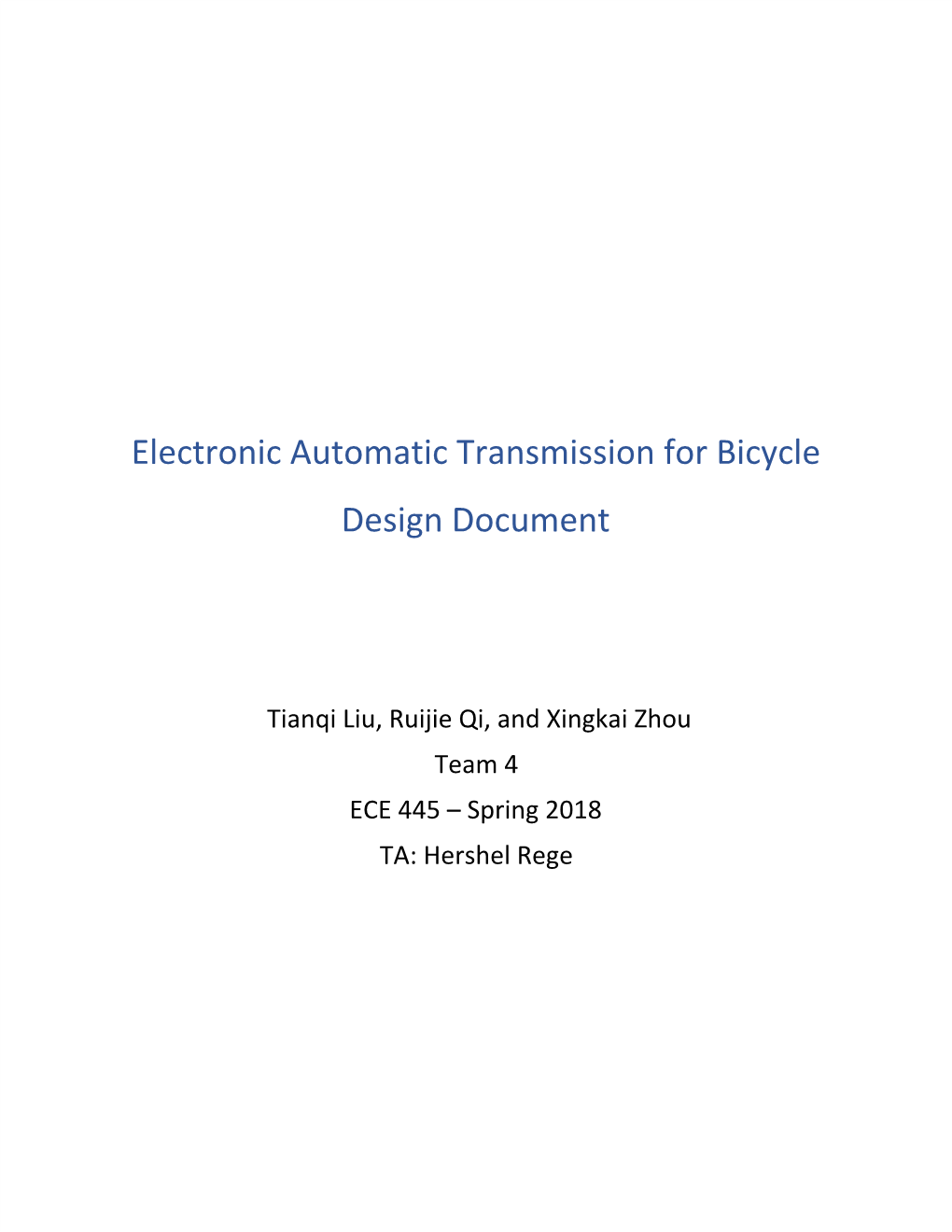 Electronic Automatic Transmission for Bicycle Design Document