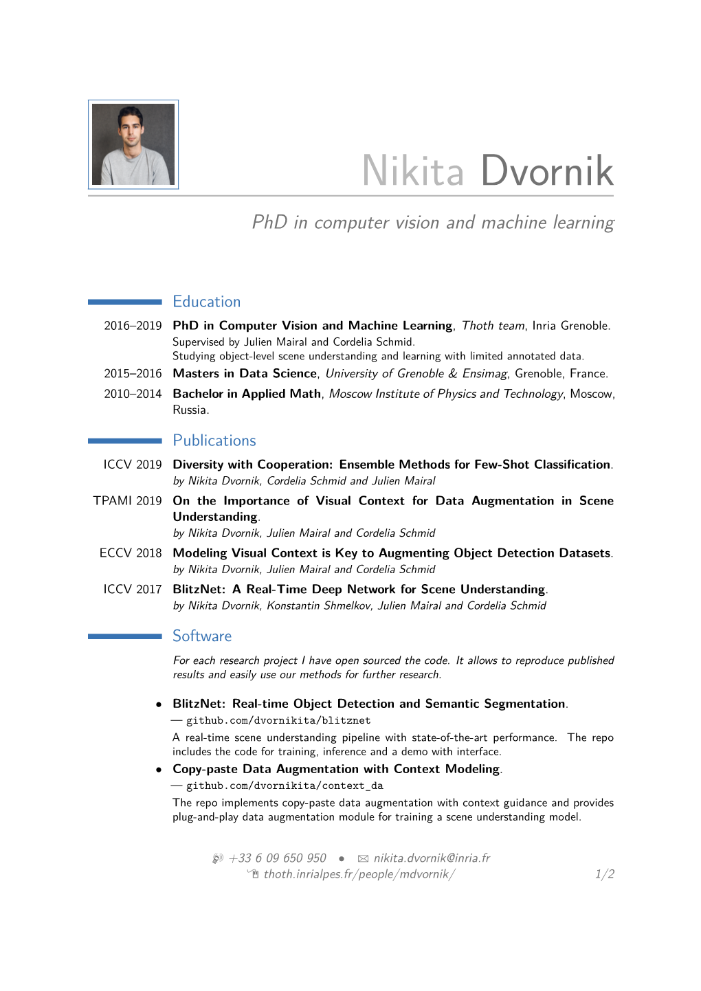 Nikita Dvornik Phd in Computer Vision and Machine Learning