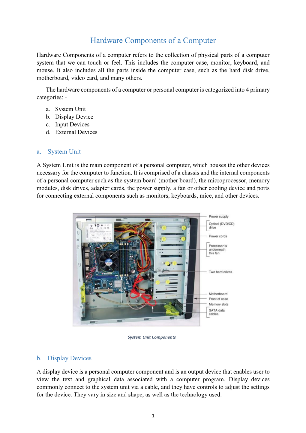 Hardware Components of a Computer System