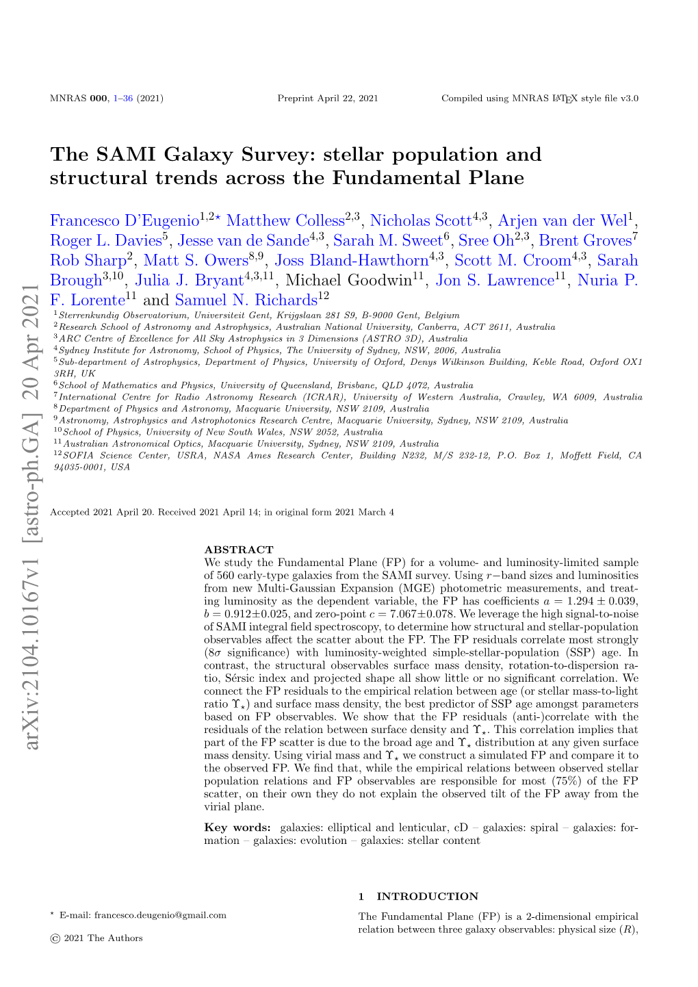 The SAMI Galaxy Survey: Stellar Population and Structural Trends Across the Fundamental Plane
