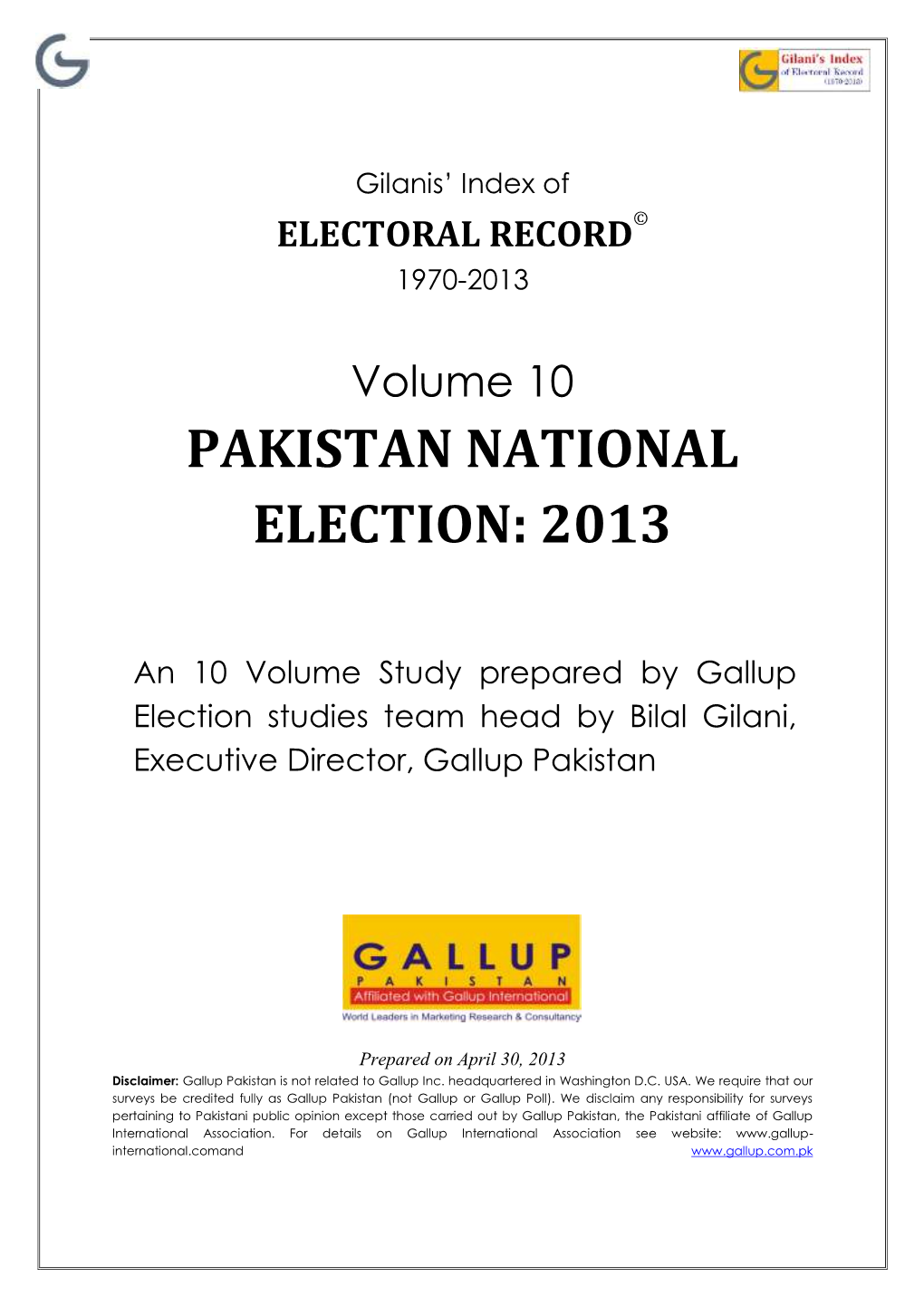 Pakistan National Election: 2013