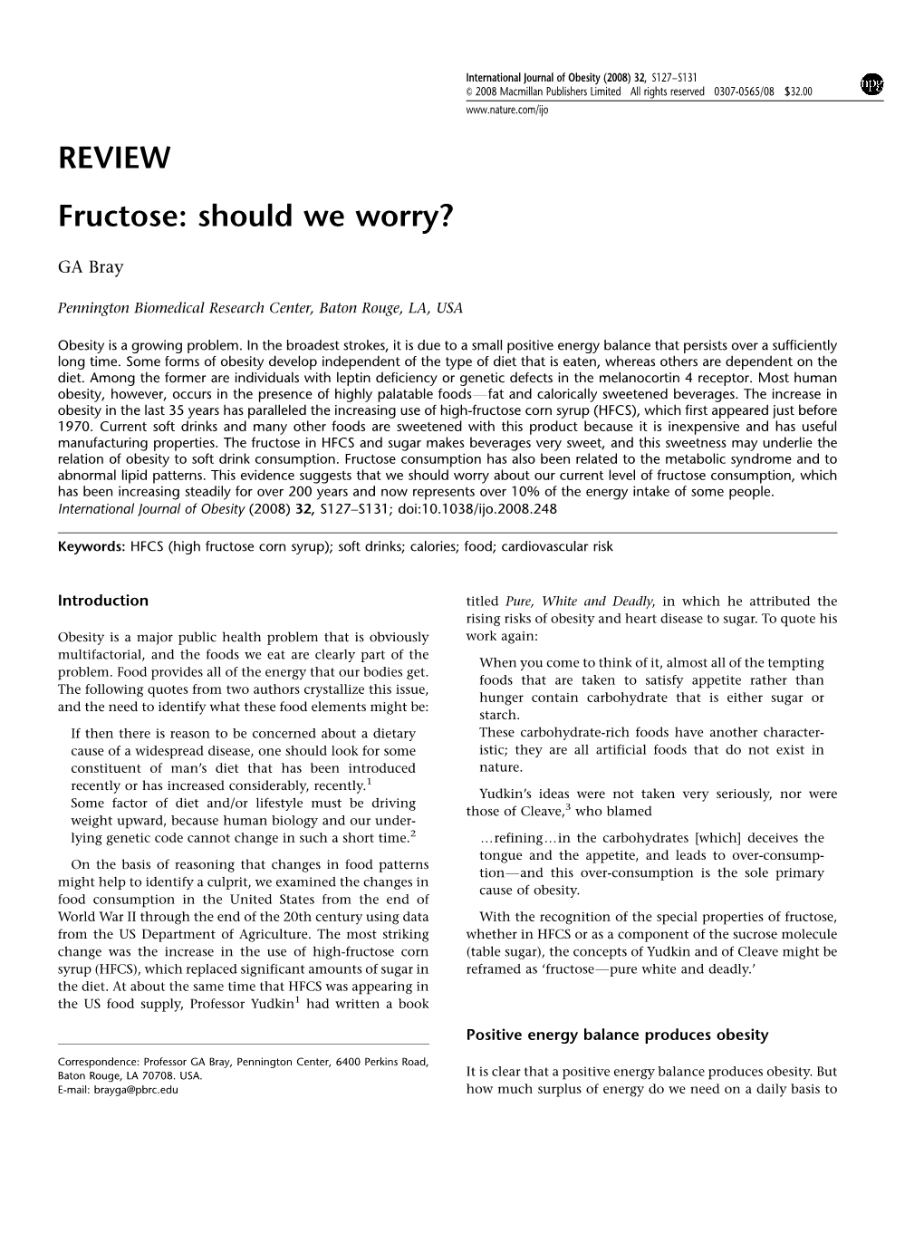 REVIEW Fructose: Should We Worry?