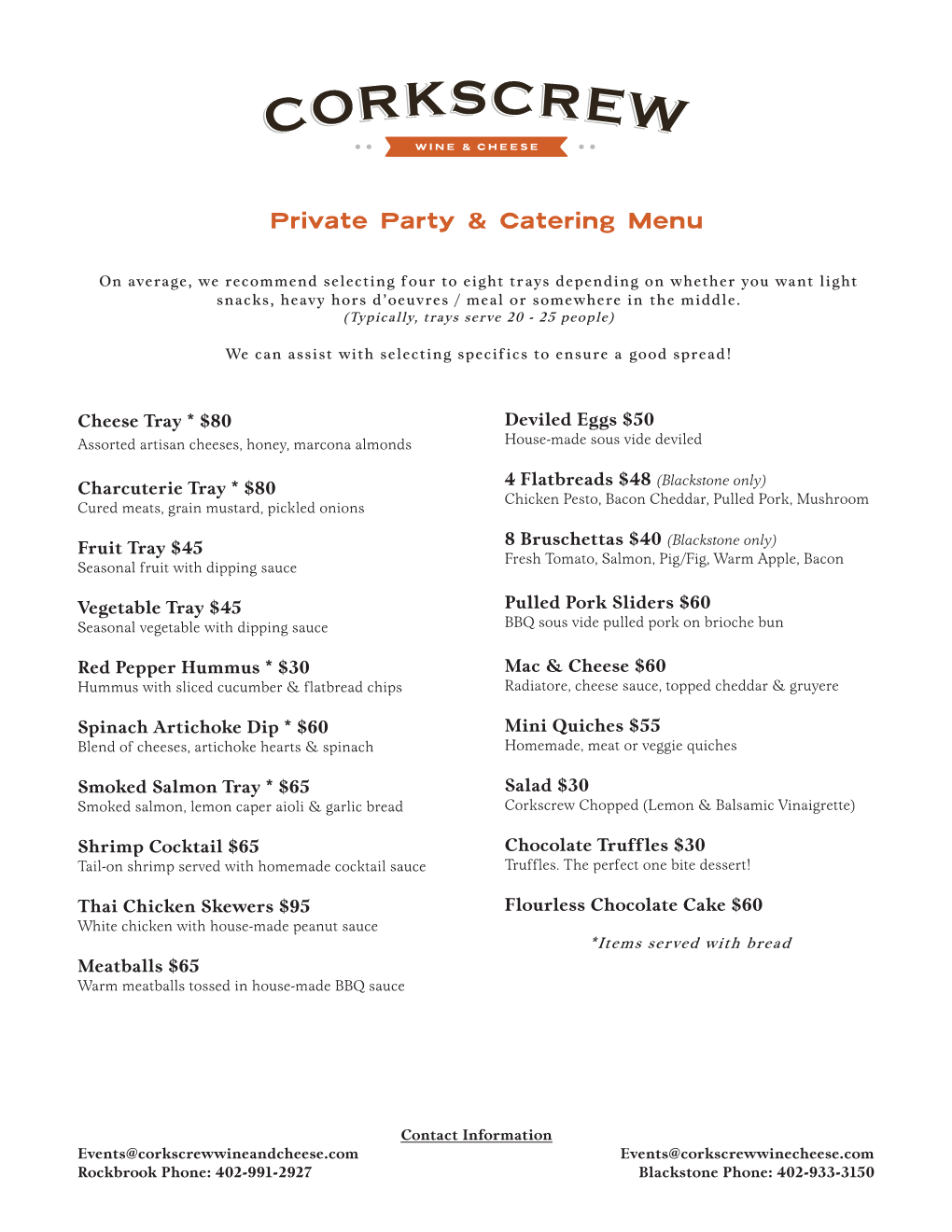 Private Party & Catering Menu