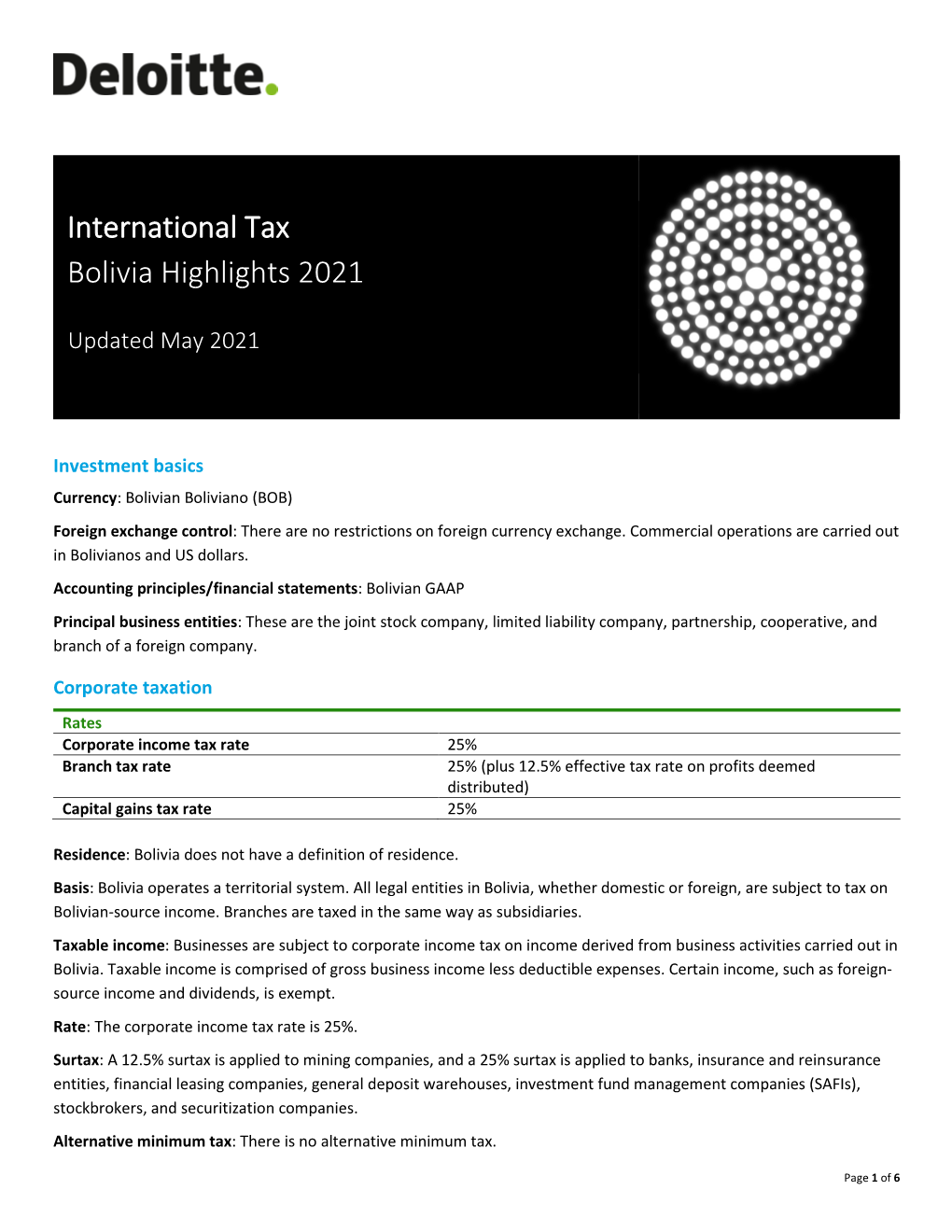 International Tax Bolivia Highlights 2021