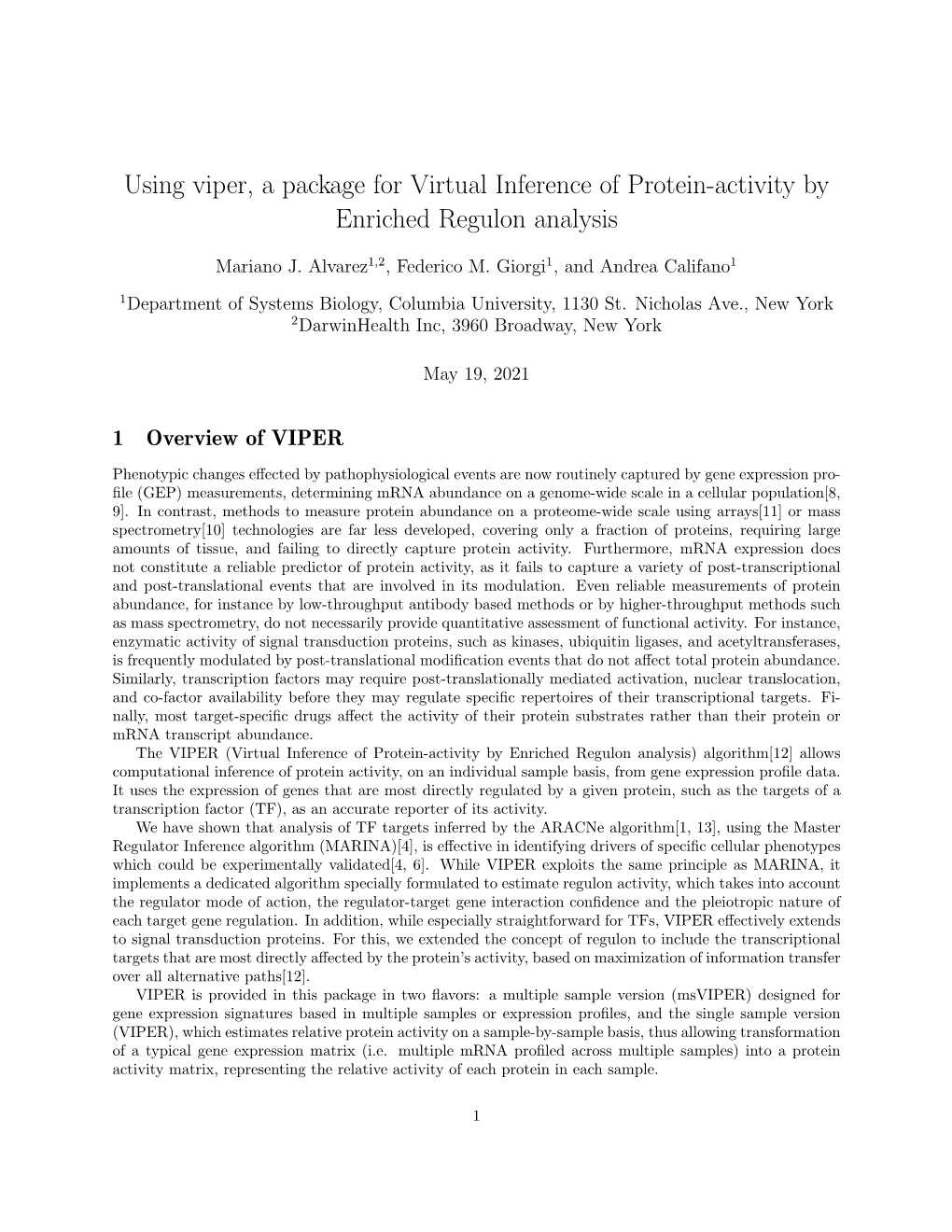 Using Viper, a Package for Virtual Inference of Protein-Activity by Enriched Regulon Analysis