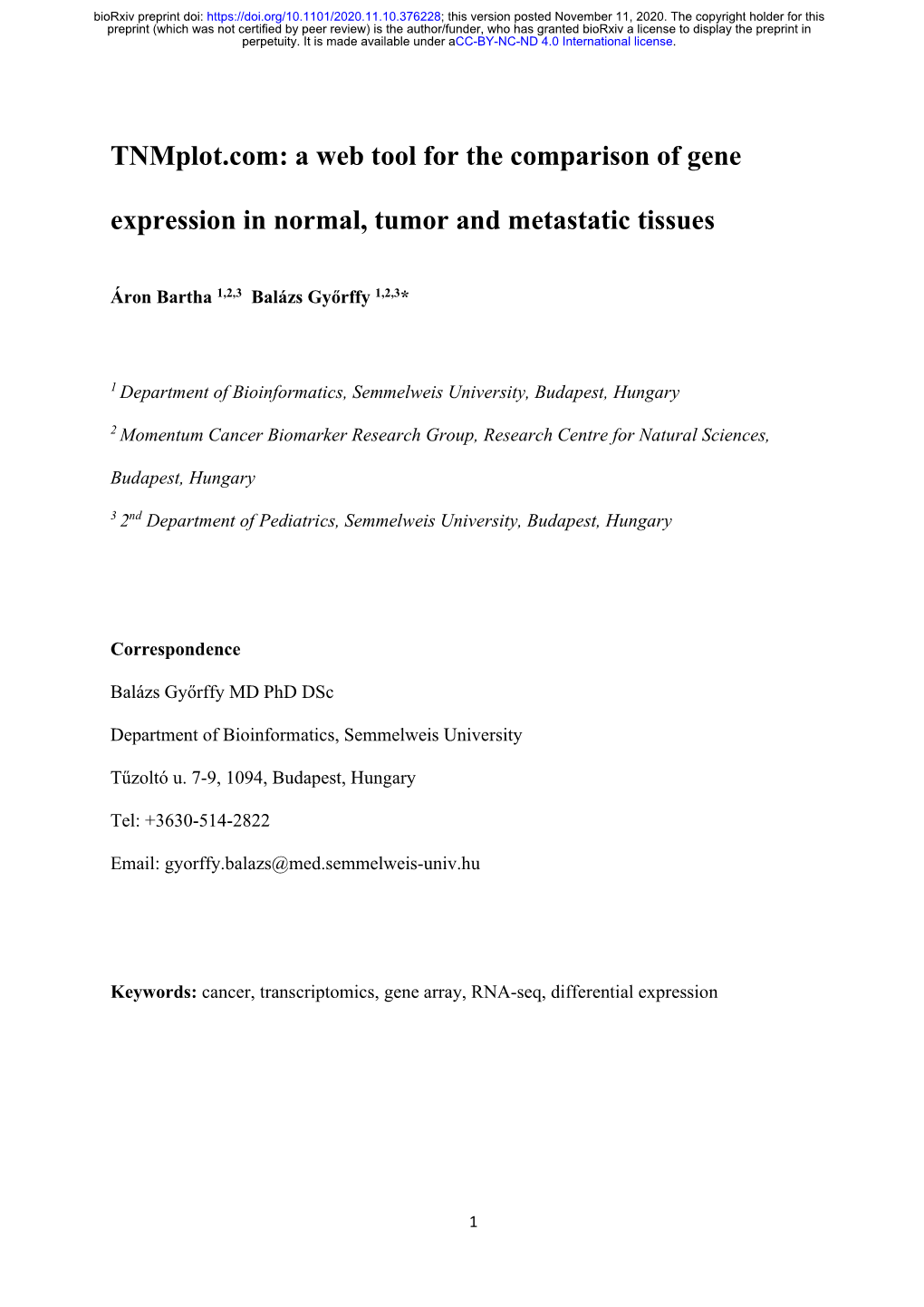 A Web Tool for the Comparison of Gene Expression in Normal