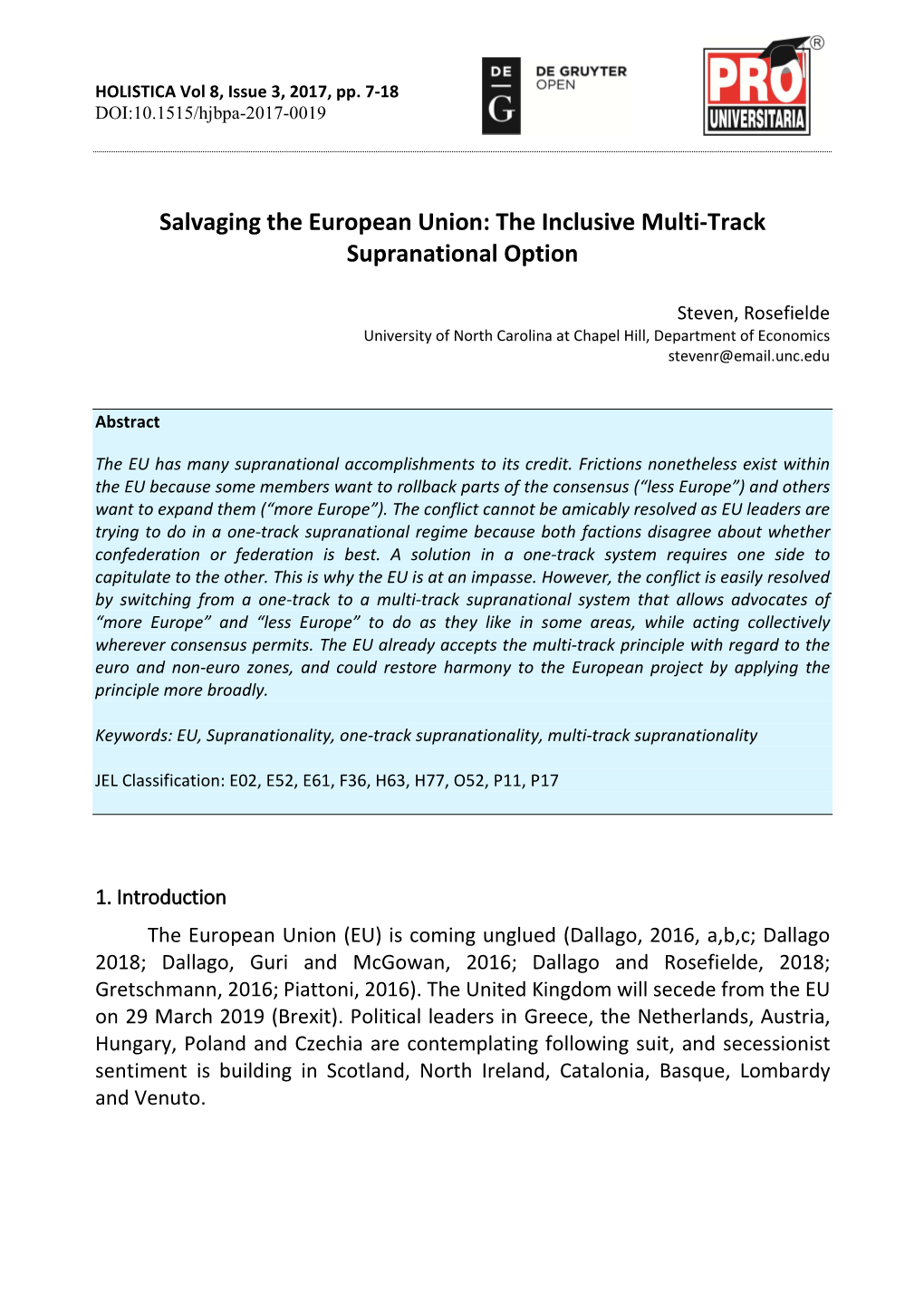 Salvaging the European Union: the Inclusive Multi-Track Supranational Option