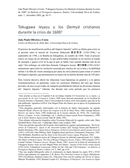 Tokugawa Ieyasu Y Los Daimyō Cristianos Durante La Crisis De 16001