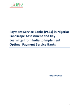 Payment Service Banks (Psbs) in Nigeria: Landscape Assessment and Key Learnings from India to Implement Optimal Payment Service Banks