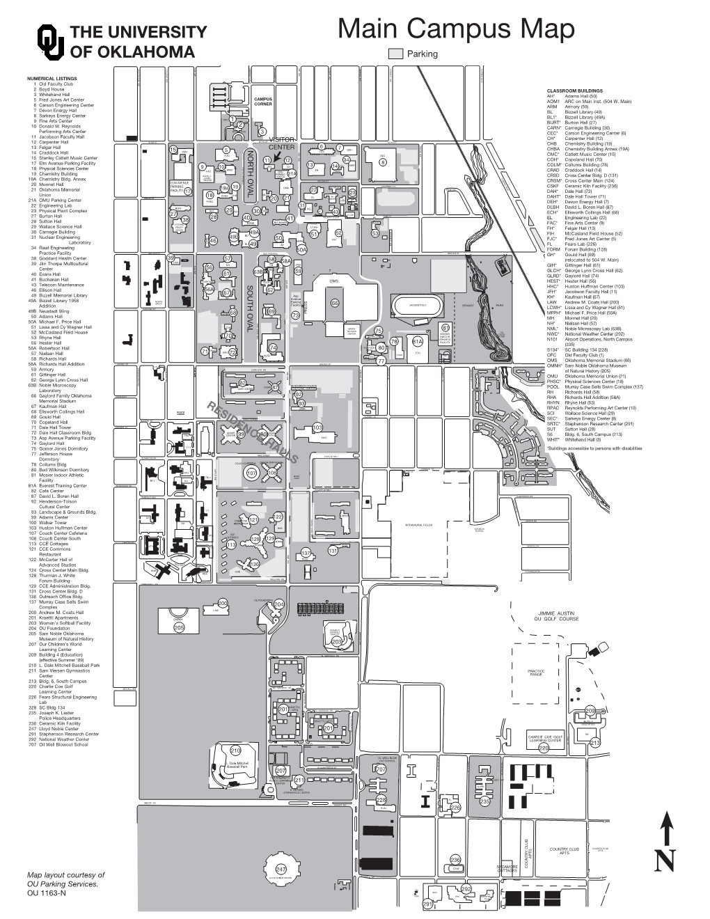 Main Campus Map of OKLAHOMA Parking DEBARR AVE UNIVERSITY BLVD ASP AVE ...