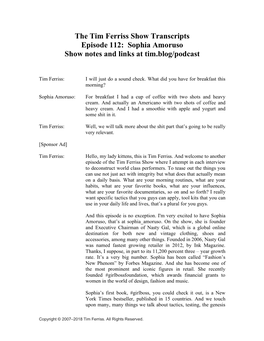 The Tim Ferriss Show Transcripts Episode 112: Sophia Amoruso Show Notes and Links at Tim.Blog/Podcast