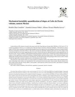 Mechanical Instability Quantification of Slopes at Cofre De Perote Volcano 187 Boletín De La Sociedad Geológica Mexicana